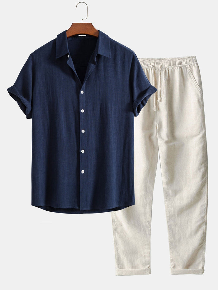 Herenzomerset – ruime pasvorm, tweedelige set met overhemd en broek
