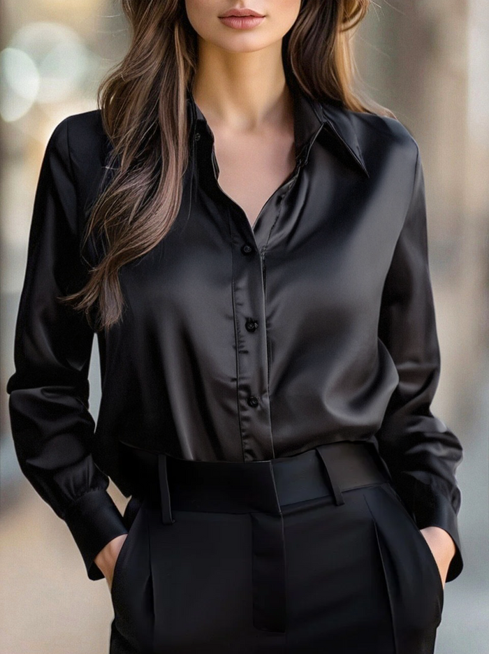Dames satijnen blouse | Lange mouw, klassiek overhemd | Voor werk en feest