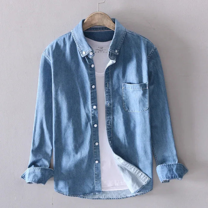 Heren denimoverhemd | Lange mouw, doorknoopsluiting | Casual denim overhemd