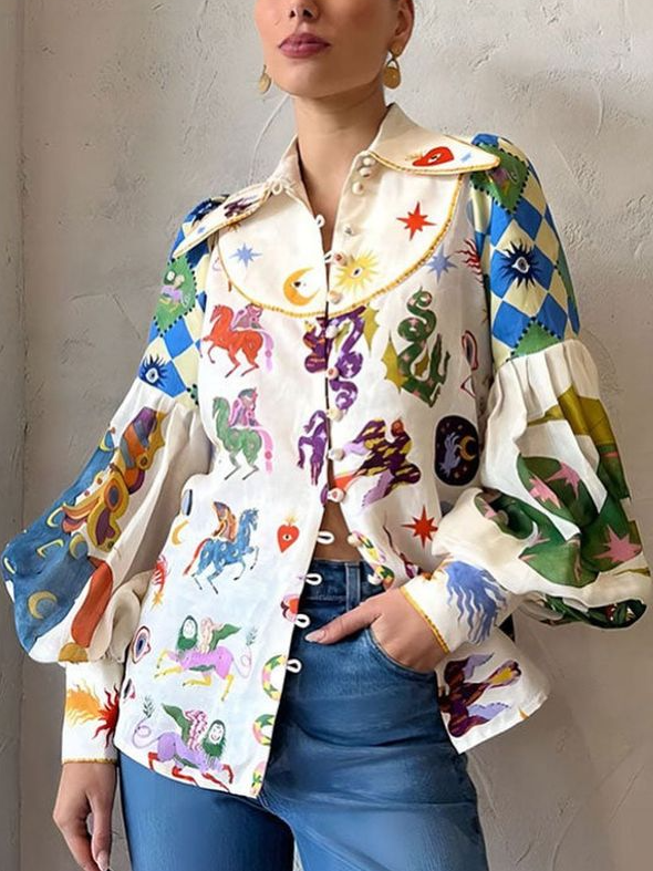 Blouse | Popartprint en pofmouwen