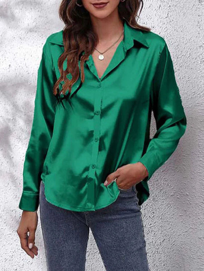 Dames blouse | Zijdeachtige glans en lange mouwen