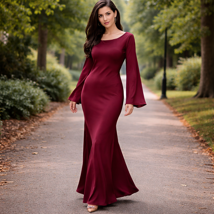 Zijdezachte maxi-jurk met elegante pasvorm en vloeiende stof