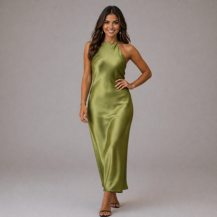 Feestjurk | Groene zijden stof | Elegante stijl