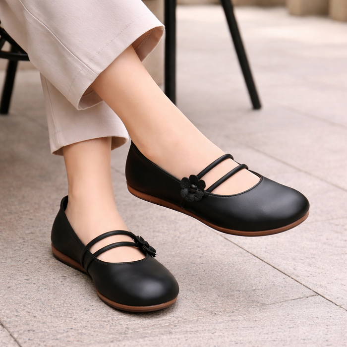 Dames ballerina's | Elegante stijl | Bloemdetail, instapper