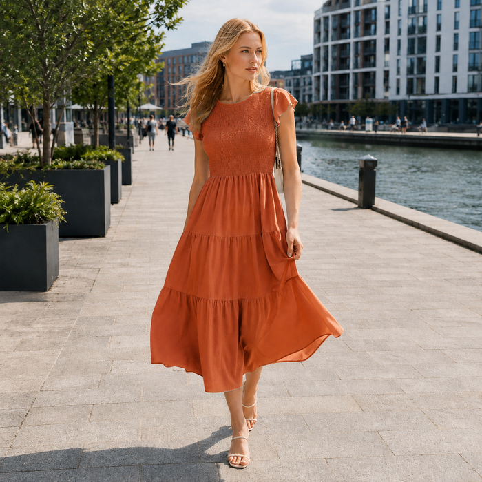 Zomerjurk met ruches en zakken