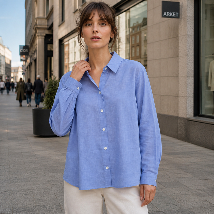Blouse van linnenmix met zachte kraag