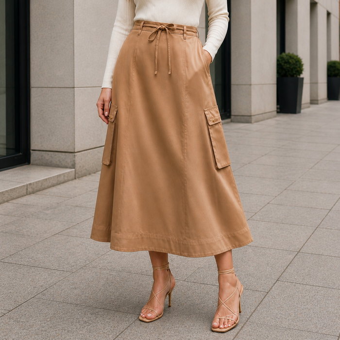 Midi-rok | Verstelbare hoge taille | Utility-stijl