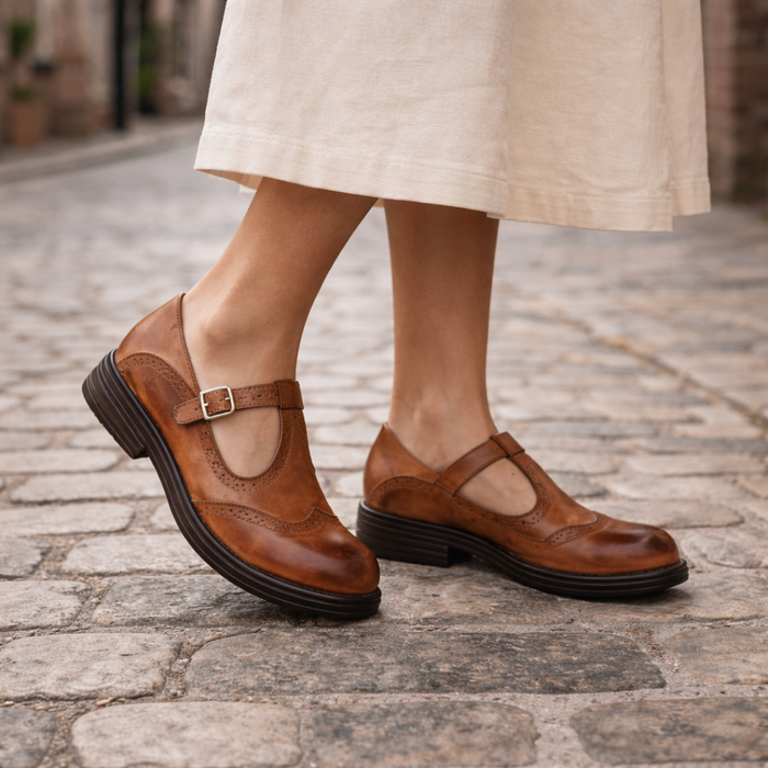 Mary Jane-schoenen voor dames | Leer in brogue-stijl | Comfortabele ballerina's