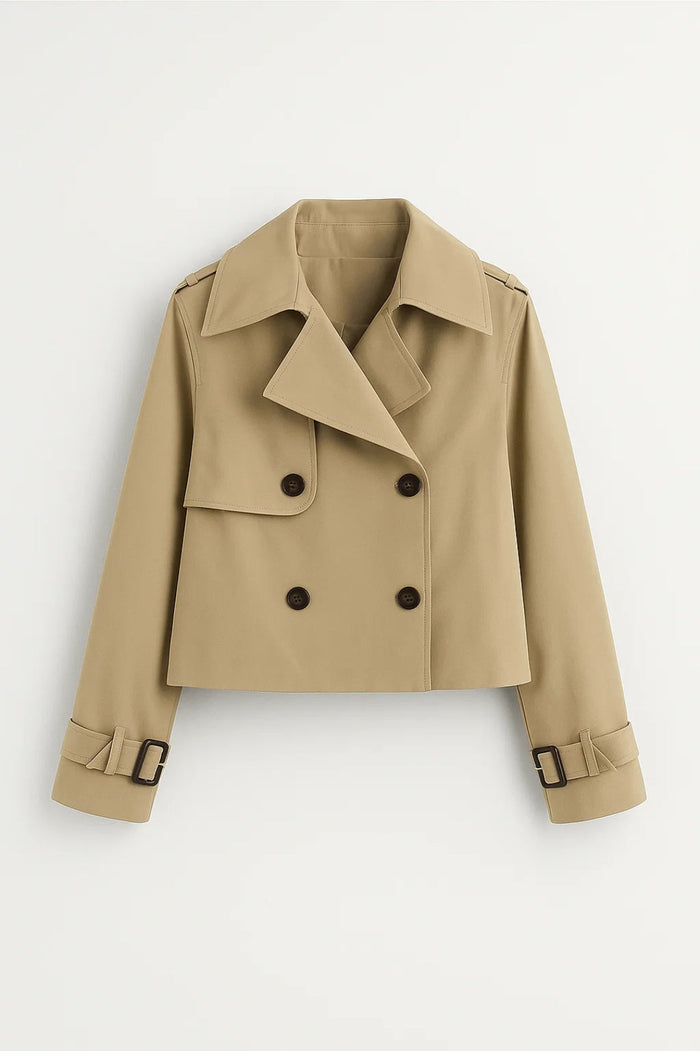 Trenchcoat | Kort model dames, dubbele rij knopen | Moderne pasvorm