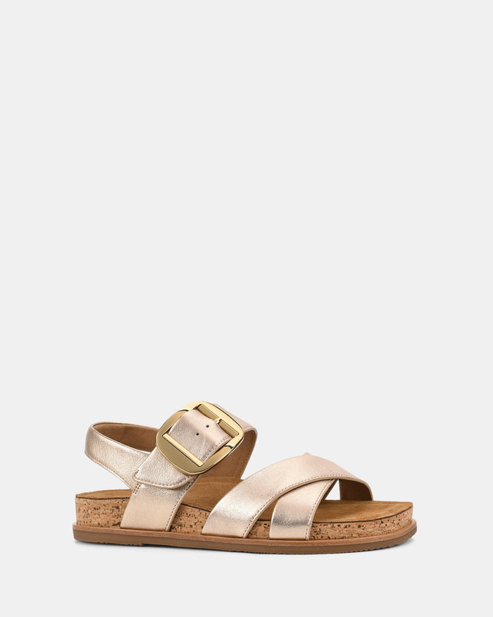 Zomerse avondsandalen | Goud, gekruiste bandjes | Trendy