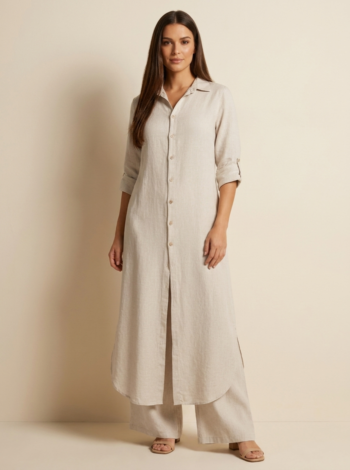 Linnen damesset | Lange blouse, losse broek | Ademend
