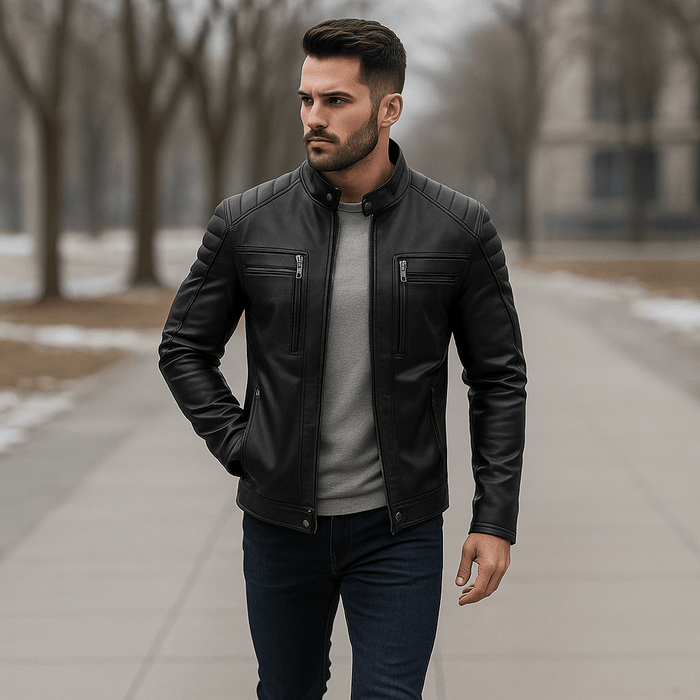 Leren jack | Heren, opstaande kraag | Stevig, stijlvol
