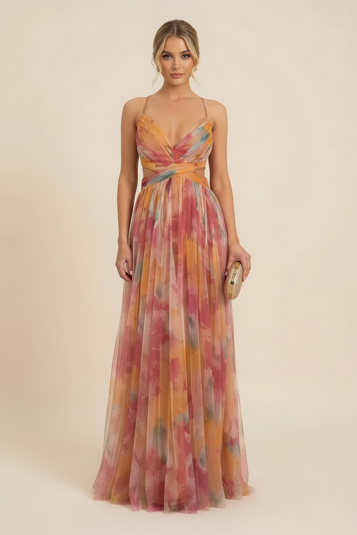Mouwloze maxi-jurk met zachte drapering