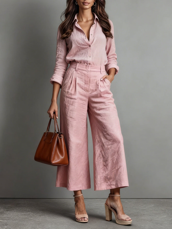 Dames blouse en wijde broek met hoge taille | Set