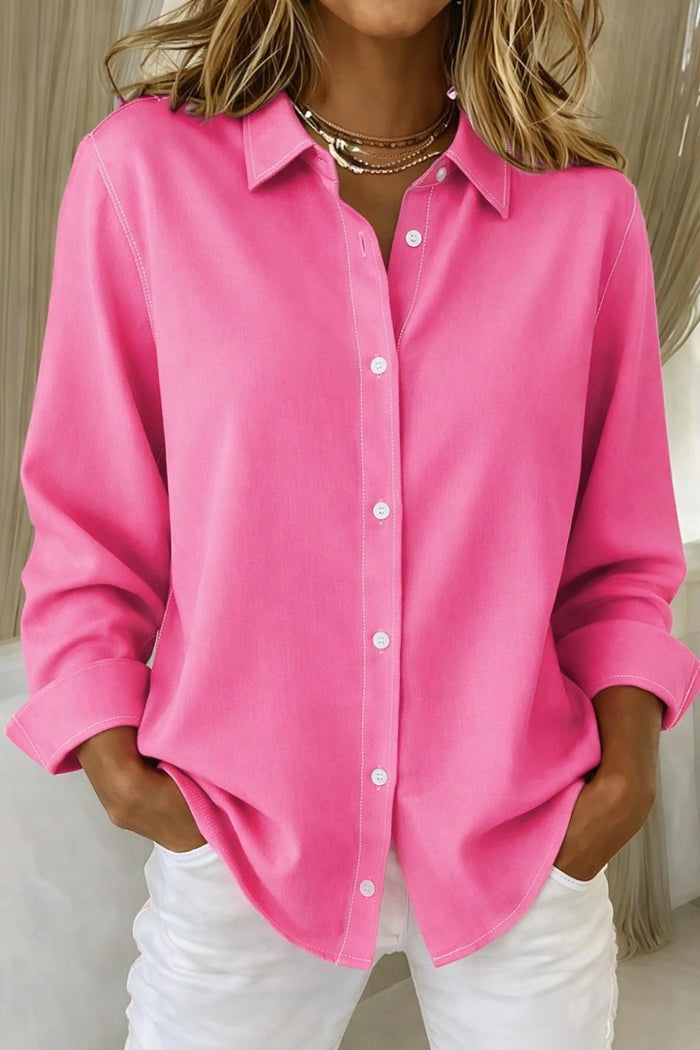 Dames blouse | Oversized doorknoopblouse met lange mouwen en klassieke kraag