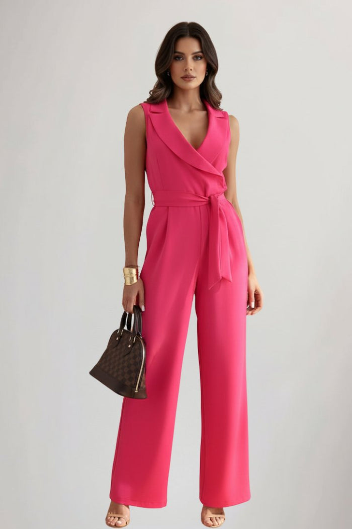 Wijde broek | Blazerkraag, met ceintuur | Elegant