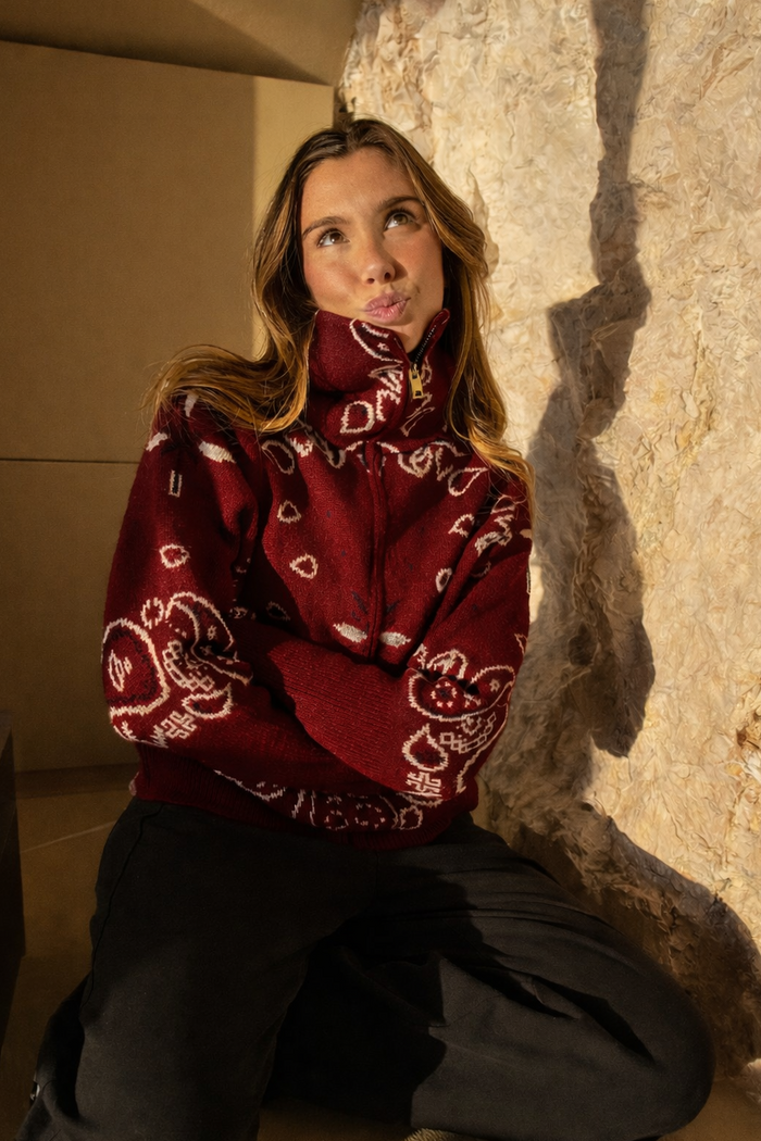 Gebreid vest met paisleyprint en rits