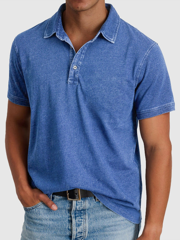 Heren polo van katoen-denim met korte mouw | Relaxed fit