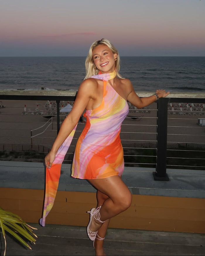 Satijnen one-shoulder mini-jurk in oranje