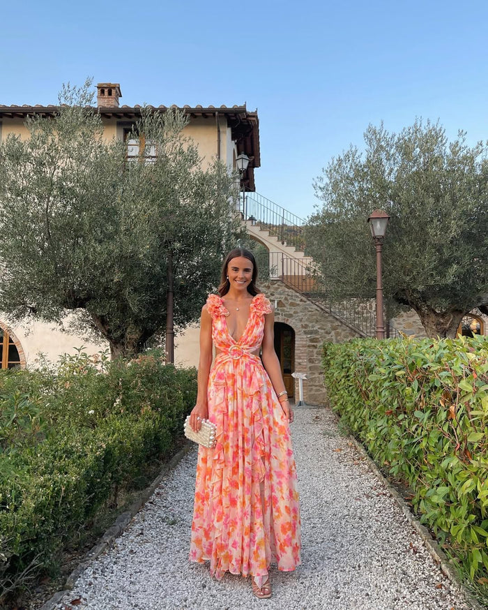 Chiffon maxi-jurk met cut-outs op de taille