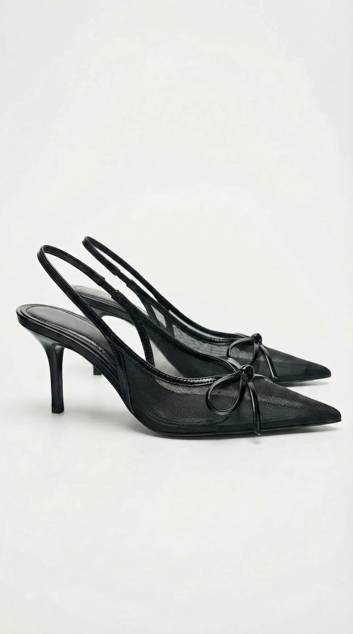 Slingback-pumps van mesh met spitse neus