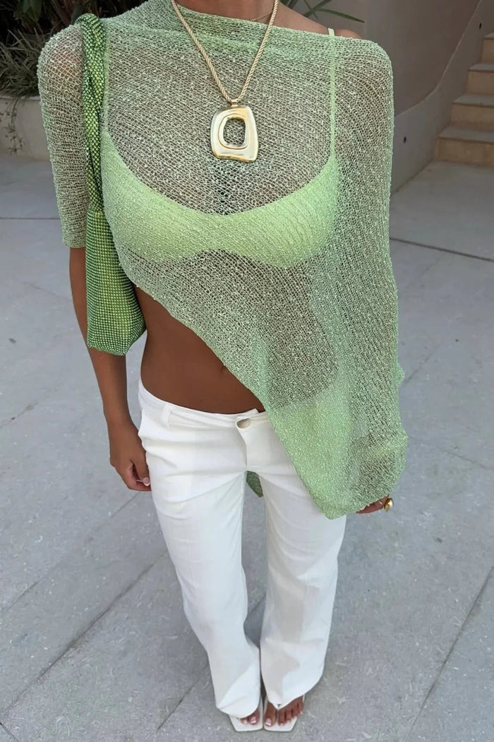 Off-shoulder cover-up van open gebreid, kort model