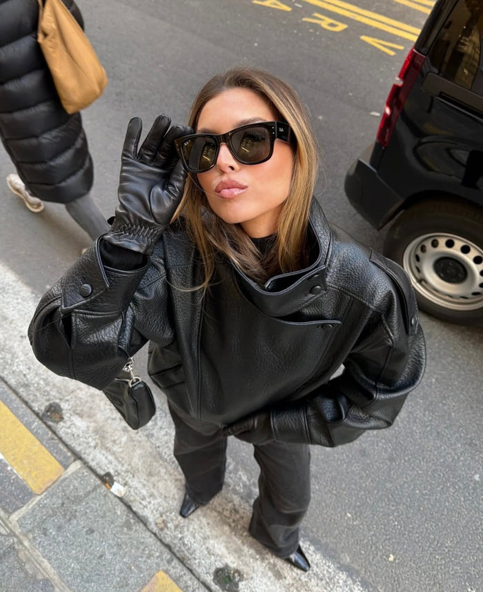 Cropped oversized bikerjack van imitatieleer