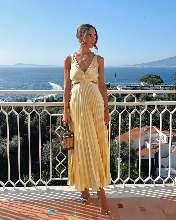 Mouwloze maxi-jurk met V-hals en cut-outdetail