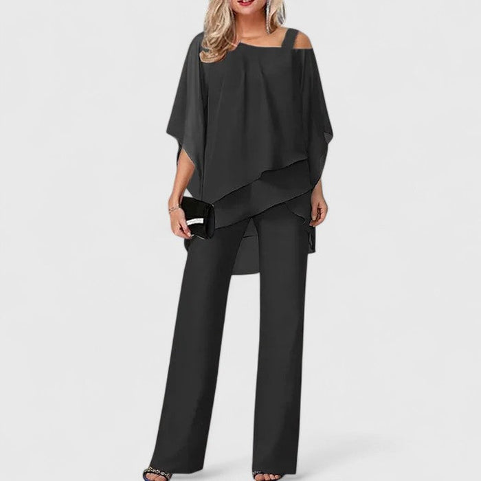 Kledingsets - Dames | Tweedelig broekpak, chiffonblouse | Elegante feestoutfit
