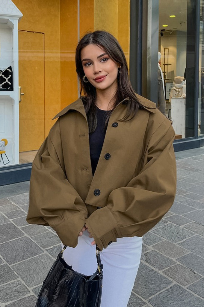 Cropped utility-jasje met hoge kraag