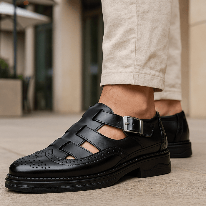 Leren herensandalen | Verstelbare bandjes, zwart en bruin