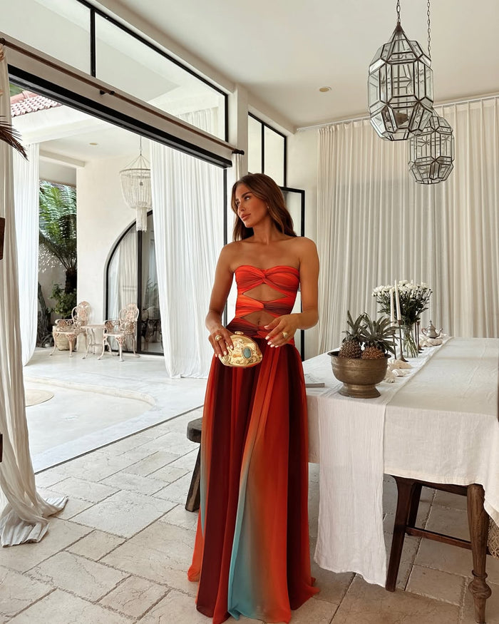 Strapless maxi-jurk met A-lijn