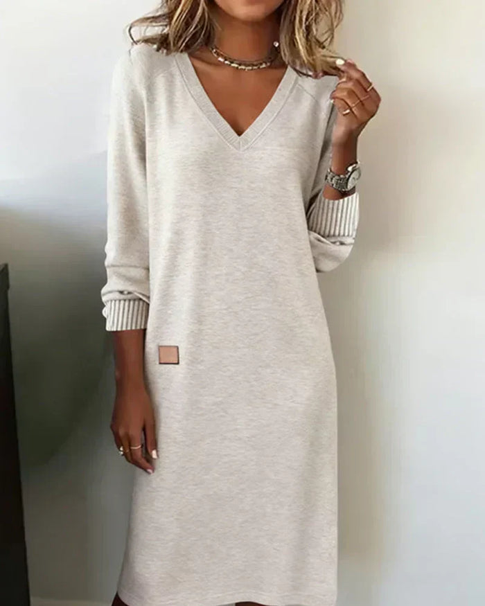 Maxi-jurk | V-halslijn, lange mouw | Casual pasvorm