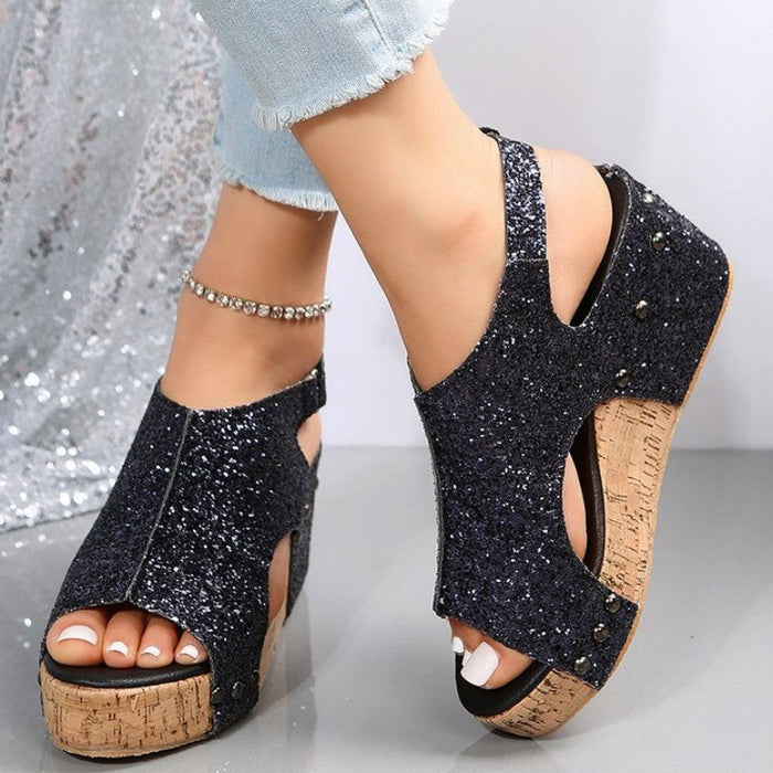 Dames sandalen | Open neus, pailletten-patchwork | Casual comfort