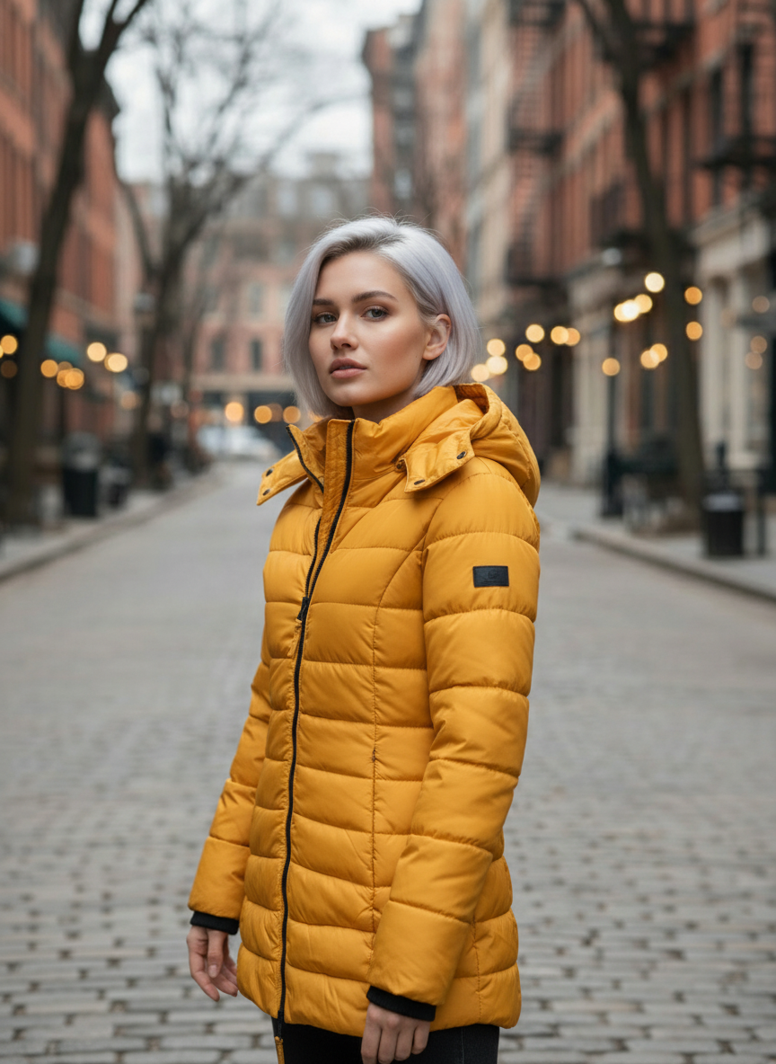 Women’s Long Puffer Jacket – Hooded – Slim Fit – Winter Coat