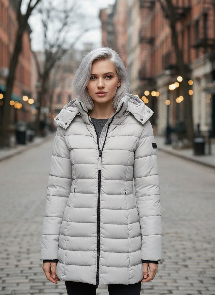 Women’s Long Puffer Jacket – Hooded – Slim Fit – Winter Coat
