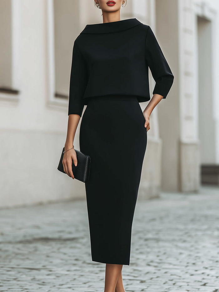 Dames mantelpakje | Tweedelig, met midi-rok | Elegante kantooroutfit