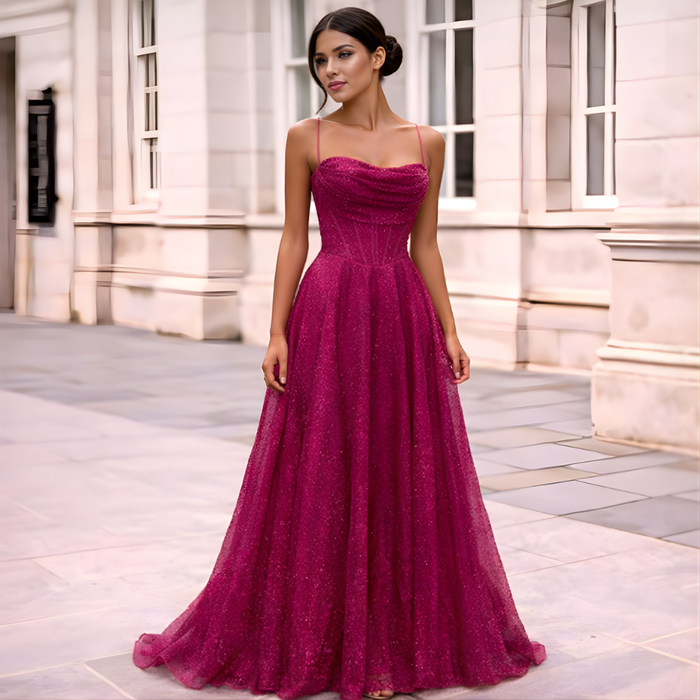 Satijnen maxi-jurk | open rug, lange mouwen | elegante avondgelegenheid