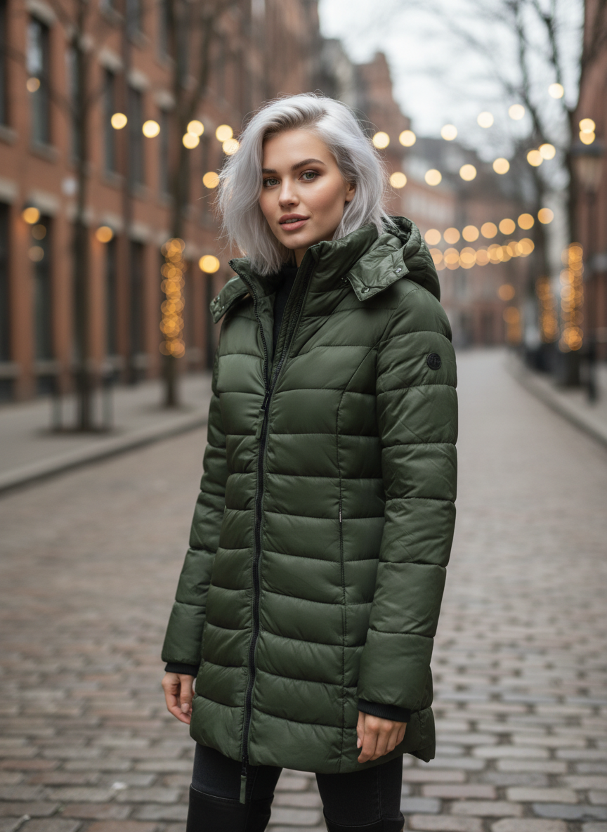 Women’s Long Puffer Jacket – Hooded – Slim Fit – Winter Coat