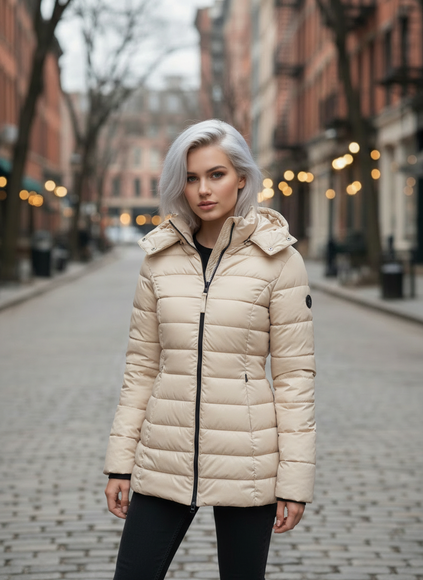 Women’s Long Puffer Jacket – Hooded – Slim Fit – Winter Coat
