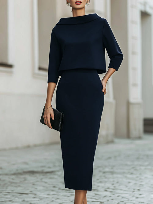 Dames mantelpakje | Tweedelig, met midi-rok | Elegante kantooroutfit