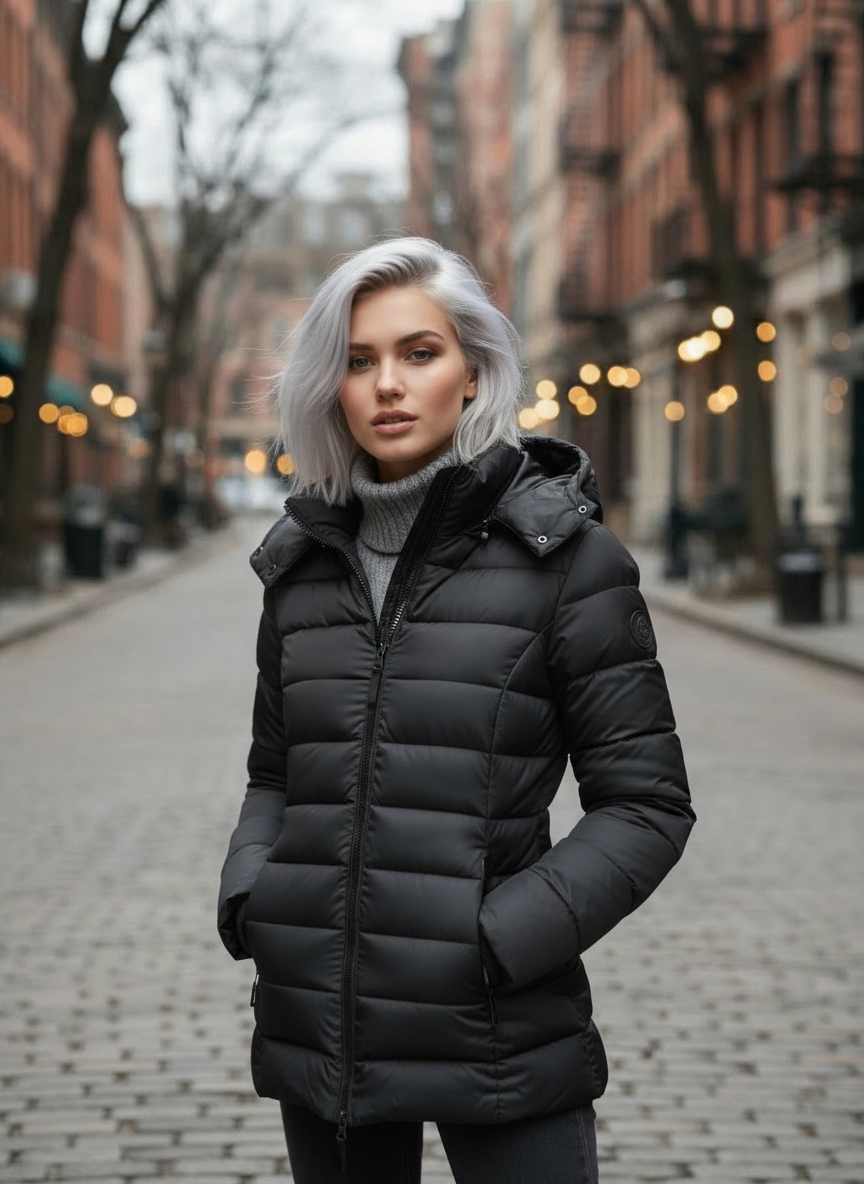 Women’s Long Puffer Jacket – Hooded – Slim Fit – Winter Coat