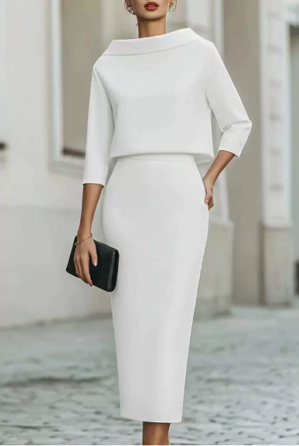 Elegante avondset | Boothals, 3/4-mouwen | Midi-lengte