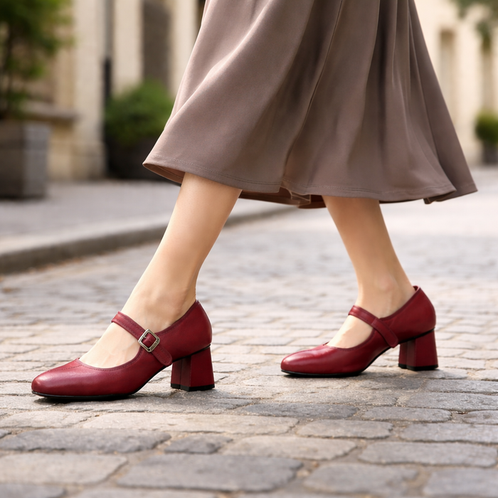 Mary Jane-schoenen voor dames | Blokhak, verstelbare leren gesp | Comfortabele pasvorm