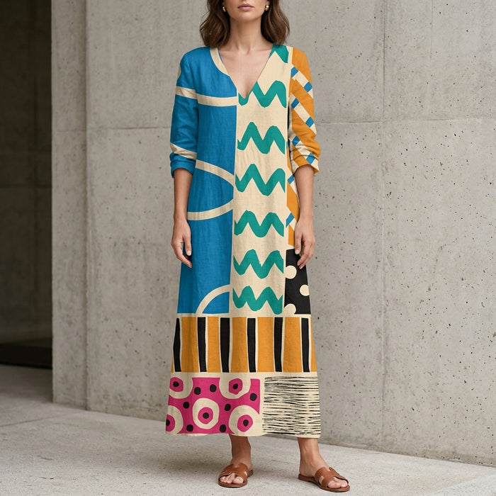 Midi-jurk | Abstracte patchworkprint | Voor dames