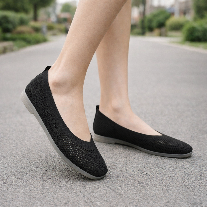 Dames ballerina's met ademende mesh en vierkante neus