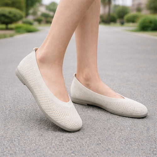 Dames ballerina's met ademende mesh en vierkante neus