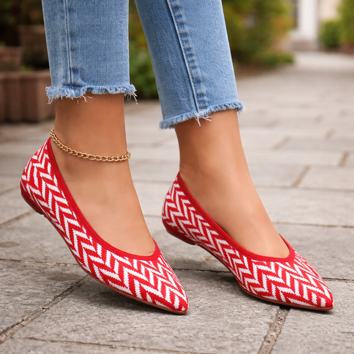 Dames ballerina's | Zigzagpatroon, zachte zool | Alledaags comfort