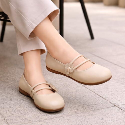 Dames ballerina's | Elegante stijl | Bloemdetail, instapper