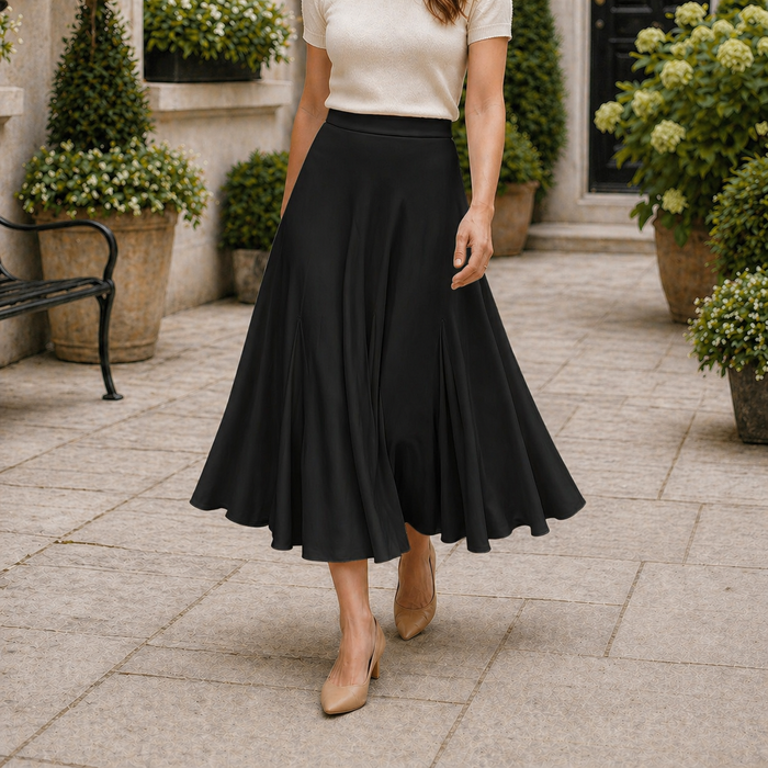 Maxi-rok | Vloeiend, geplooid | Zwart